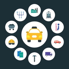 transports, industry Infographic Circle flat Icons Set. Contains such Icons as  post,  hatchback,  travel,  screw,  transportation,  transport,  worker, car and more. ..Fully Editable. Pixel Perfect..