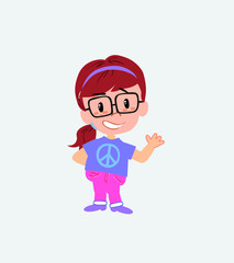 White girl with glasses showing something in positive attitude.