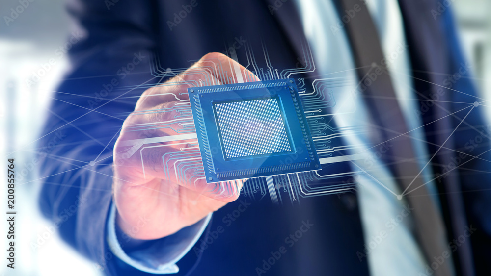 Poster processor chip and network connection - 3d render