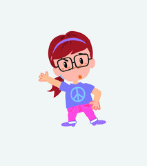 White girl with glasses something angry shows something to his right.