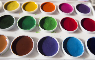 box with watercolor on a white Board