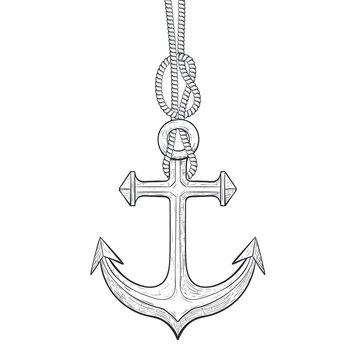 Anchor On A Rope. Hand Drawn Sketch