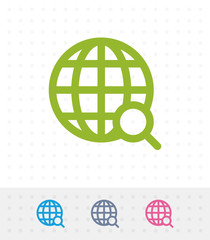 Grid Globe & Magnifier - Zap Icons. A professional, pixel-perfect icon.