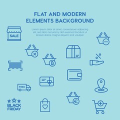 shopping outline vector icons and elements background concept on blue background...Multipurpose use on websites, presentations, brochures and more