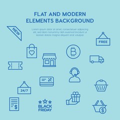 shopping outline vector icons and elements background concept on blue background...Multipurpose use on websites, presentations, brochures and more