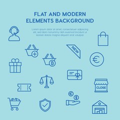 shopping outline vector icons and elements background concept on blue background...Multipurpose use on websites, presentations, brochures and more