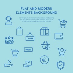shopping outline vector icons and elements background concept on blue background...Multipurpose use on websites, presentations, brochures and more