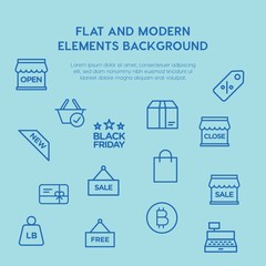 shopping outline vector icons and elements background concept on blue background...Multipurpose use on websites, presentations, brochures and more
