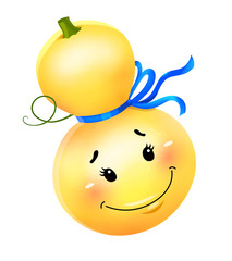 Cartoon fun decorative pumpkin character, vector illustration, isolated, on white background