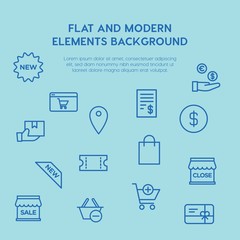 shopping outline vector icons and elements background concept on blue background...Multipurpose use on websites, presentations, brochures and more