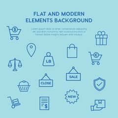 shopping outline vector icons and elements background concept on blue background...Multipurpose use on websites, presentations, brochures and more