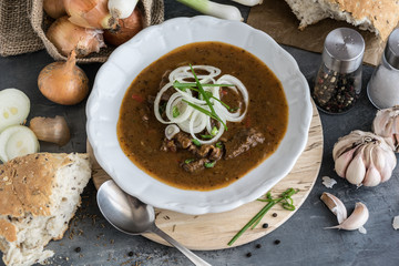 Beef Goulash with onion and home-made bread