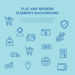 shopping outline vector icons and elements background concept on blue background...Multipurpose use on websites, presentations, brochures and more