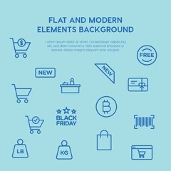 shopping outline vector icons and elements background concept on blue background...Multipurpose use on websites, presentations, brochures and more