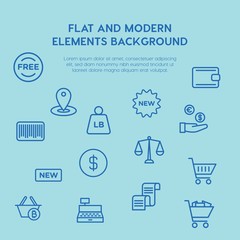 shopping outline vector icons and elements background concept on blue background...Multipurpose use on websites, presentations, brochures and more