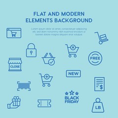 shopping outline vector icons and elements background concept on blue background...Multipurpose use on websites, presentations, brochures and more