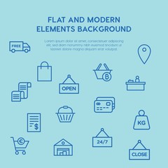 shopping outline vector icons and elements background concept on blue background...Multipurpose use on websites, presentations, brochures and more