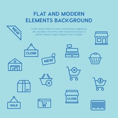 shopping outline vector icons and elements background concept on blue background...Multipurpose use on websites, presentations, brochures and more