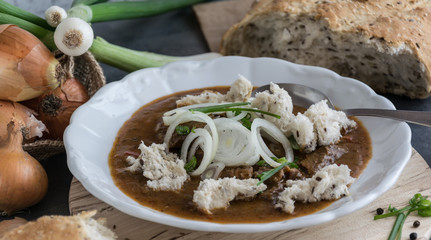 Beef Goulash with onion and home-made bread
