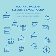 shopping outline vector icons and elements background concept on blue background...Multipurpose use on websites, presentations, brochures and more