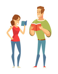 Young people reading books. Flat vector illustration.