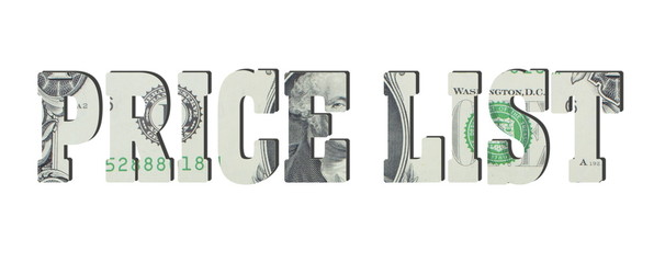 price list. American dollar banknotes. Background with money