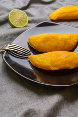 Colombian empanadas, made of meat and fried in oil.