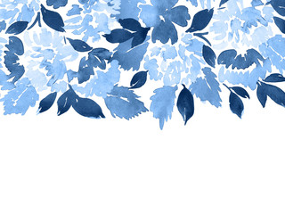 Hand painted watercolor dahlia flowers in indigo. Floral arrangement template