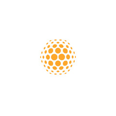 Orange sun icon, abstract dotted sign, digital innovate vector logo.
