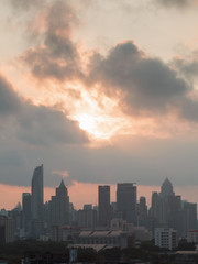 Fototapeta premium Bangkok skyline while sunrise.