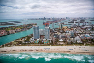 South Pointe Park aerial skyline with Downtown Miami on background