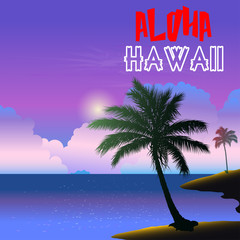 Obraz premium Aloha Hawaii Island. Vector poster with a picture of a tropical island.