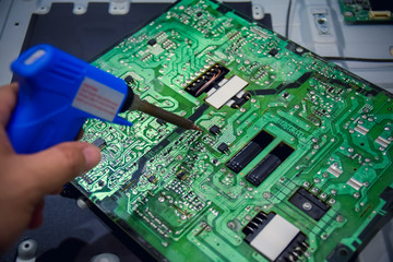 Circuit board. Electronic computer hardware technology. Motherboard digital chip. Tech science...