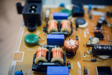 Circuit board. Electronic computer hardware technology. Motherboard digital chip. Tech science...