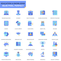 Simple Set Education and Knowledge Flat Icons for Website and Mobile Apps. Contains such Icons as Studying, School, Graduation, E-Book. 48x48 Pixel Perfect. Editable Stroke. Vector illustration.