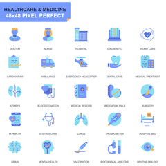 Simple Set Healthcare and Medicine Flat Icons for Website and Mobile Apps. Contains such Icons as Doctor, Hospital, Medical Equipment. 48x48 Pixel Perfect. Editable Stroke. Vector illustration.