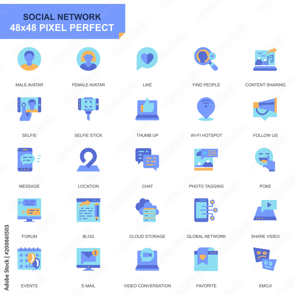 Leinwandbilder simple set social media and network flat icons for website and mobile apps. contains such icons as a