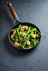 Sesame Chicken with Green asparagus and Sugar Snap Peas flavoured with lemon peel  (stir fry)