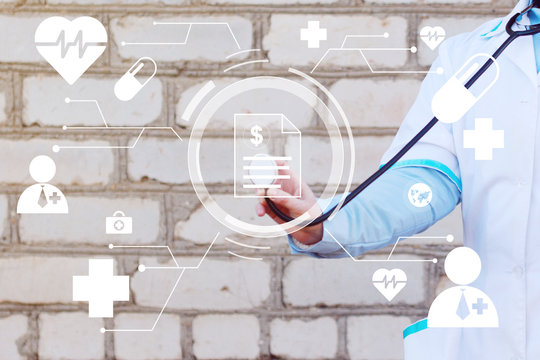 Doctor pushing button file virtual healthcare in network medicine health - Powered by Adobe