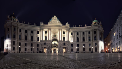 Fototapeta na wymiar St Michael Wing of Hofburg Palace in Vienna, Austria at night