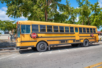 Fototapeta na wymiar Yellow School Bus side view, United States
