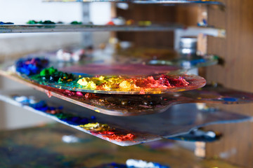 Colored paint on the art palette