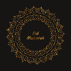 Eid Mubarak illustration with golden, glitter mandala. Arabic, islamic, muslim eastern background.