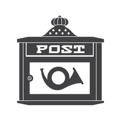 Retro letter box with horn outline illustration. Vintage mailbox icon. Monochrome post box logo or label template.