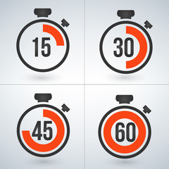 stopwatch set for every 15 minutes. vector illustration isolated on modern background.