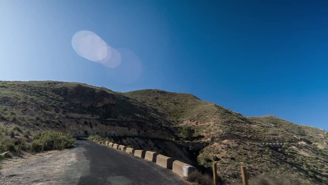 hyperlapse pov drive along a climbing mountain road to the bateria de jorel in murcia, spain