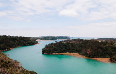 Obraz premium blue sea channel from Warumio bridge, Naha, Okinawa, Japan