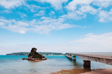 Kouri bridge cross over blue sea to Kouri island, Naha, Okinawa, Japan