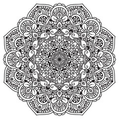 Black and white mandala vector isolated on white. Vector hand drawn circular decorative element.