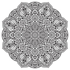 Black and white mandala vector isolated on white. Vector hand drawn circular decorative element.